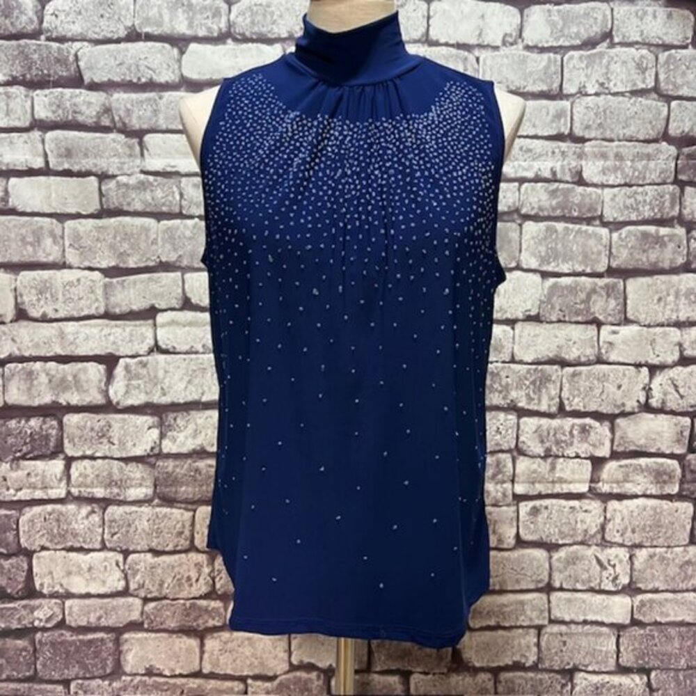 Bleeker & McDougal Blue Mock Neck Sleeveless Blouse Size XL